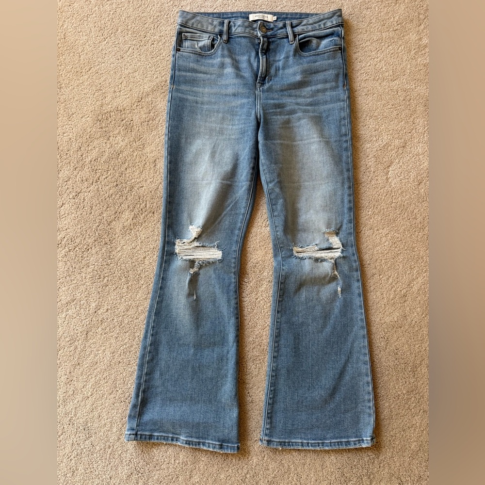 Hidden Blue Flare Jeans with Distressed Details